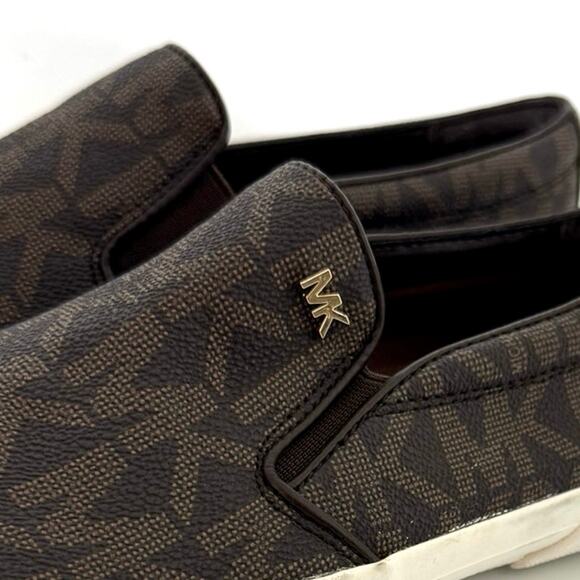 Michael Kors Boerum Double Gore MK Signature Logo Print PVC Slip On Shoe 8 Brown - Picture 4 of 8